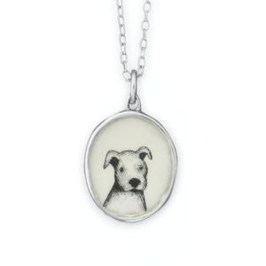 Pit Bull Puppy Necklace - Sterling Silver and Enamel Dog Breed Pendant on Adjustable Sterling Chain - Sweet Puppy Portrait Jewelry