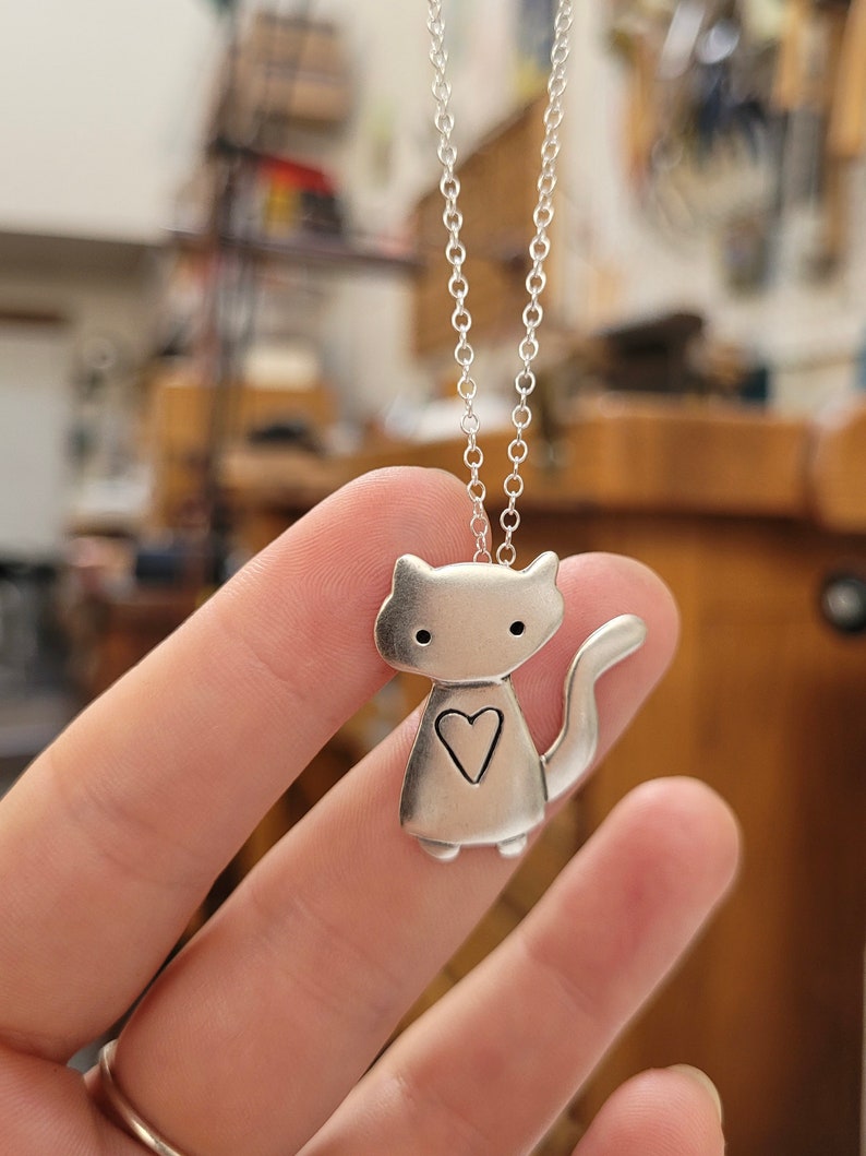 Sterling Silver Cat Charm Necklace Sterling Space Cat Etsy