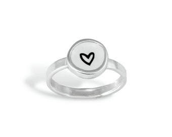 Sterling Silver Heart Ring - Star Stacker - Minimalist Love Jewelry