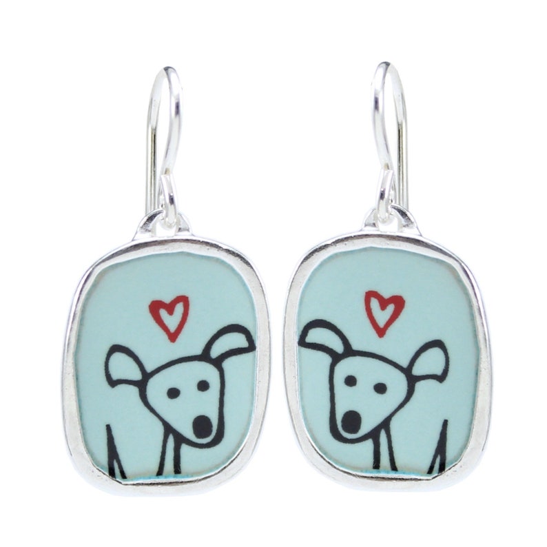 Happy Dog Earrings Sterling Silver and Vitreous Enamel Dog Earrings image 1