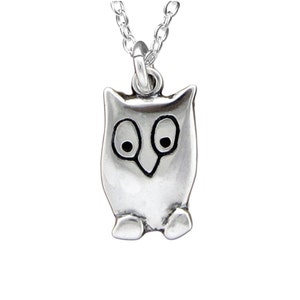 Sterling Owl Necklace - Silver Night Owl Pendant on Adjustable Sterling Silver Chain