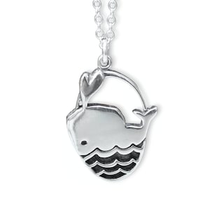 Sterling Silver Whale Necklace: Breaching Whale with Heart Blowhole