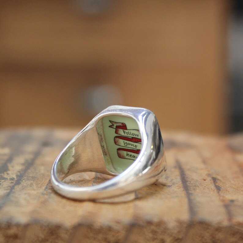 Vintage Rabbit Signet Ring: Sterling Silver Vitreous Enamel Bunny ...
