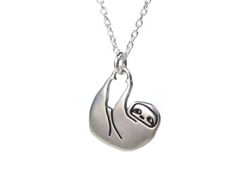 Little Sloth Charm Necklace - Sterling Silver Sloth Pendant or Charm on Adjustable Chain