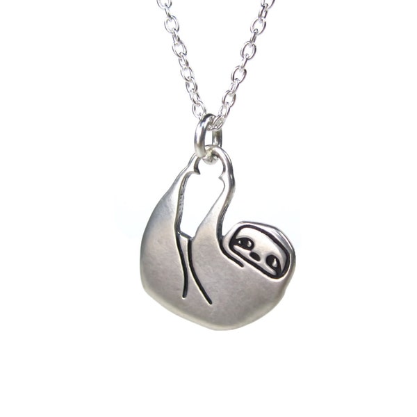 Little Sloth Charm Necklace - Sterling Silver Sloth Pendant or Charm on Adjustable Chain