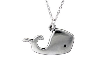Silver Whale Charm Necklace - Sterling Silver Whale Pendant on Adjustable Chain