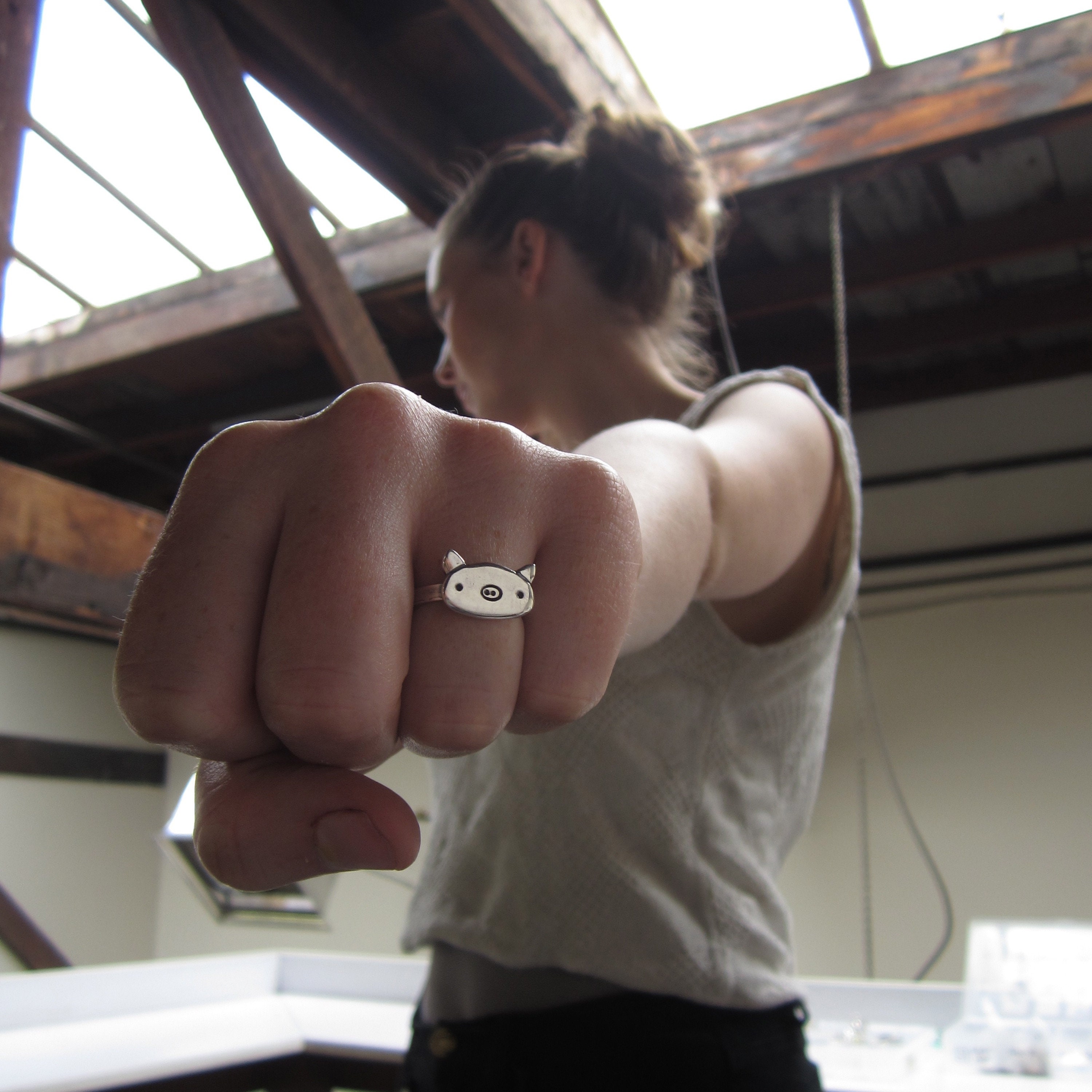 Sterling Silver Pig Head Ring - Animal Jewelry - Etsy