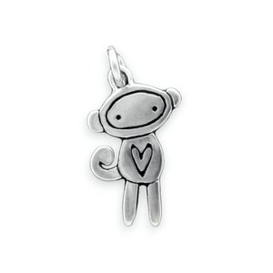 Tiny Sock Monkey Necklace - Sterling Silver Monkey Pendant - Sock Monkey Charm on Adjustable Sterling Chain