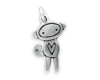 Tiny Sock Monkey Necklace - Sterling Silver Monkey Pendant - Sock Monkey Charm on Adjustable Sterling Chain