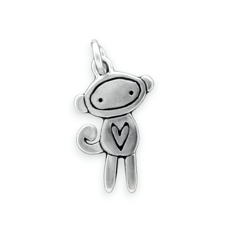 Tiny Sock Monkey Necklace Sterling Silver Monkey Pendant Sock Monkey Charm on Adjustable Sterling Chain image 1