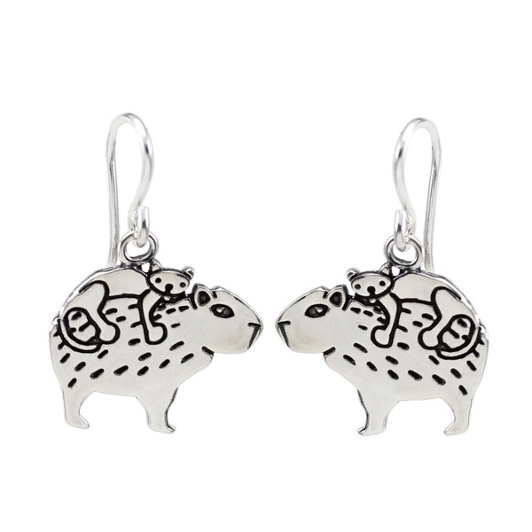 Sterling Silver Cat and Capybara Earrings