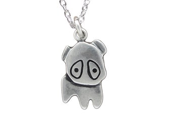 Sterling Silver Pug Charm Necklace - Silver Dog Pendant - Pug Charm on Adjustable Chain