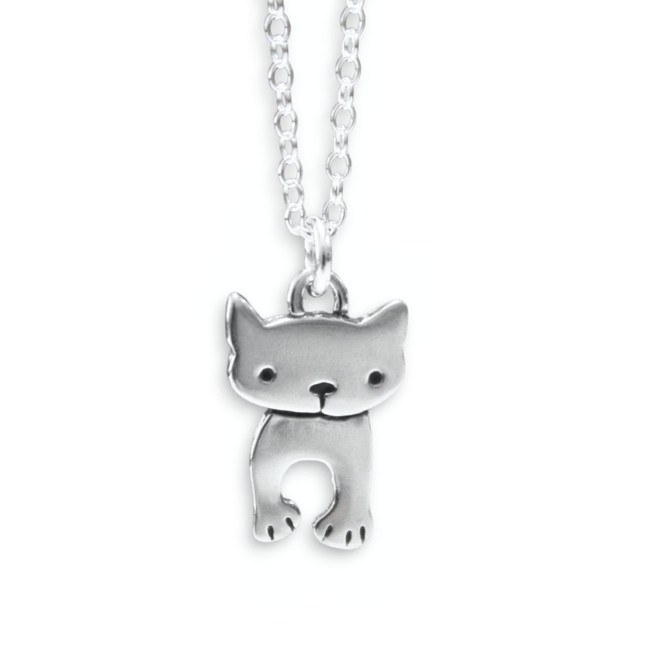Tiny Dancing Cat Charm Necklace - Adorable Sterling Silver Kitty