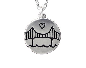 Sterling Silver Golden Gate Bridge Necklace - San Francisco Pendant - Golden Gate Bridge Charm on Adjustable Sterling Chain