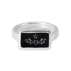 Bat Ring - Sterling Silver Stacking Bat Ring - Black and White Bat Jewelry sizes 6 through 11