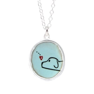 Love Dog - Sterling Silver and Vitreous Enamel Dog Pendant on Adjustable Sterling Chain - Dog Friend Gift