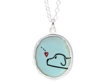 Love Dog - Sterling Silver and Vitreous Enamel Dog Pendant on Adjustable Sterling Chain - Dog Friend Gift