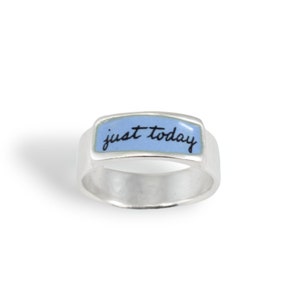 Just Today Band Ring - One Day At A Time Ring - Sterling Silver and Enamel Message Ring for Men and Women
