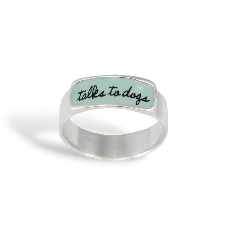 Talks to Dogs Band Ring Sterling Silver and Vitreous Enamel Dog Ring Ring for Dog Lovers image 1