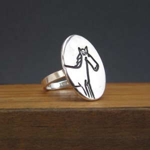 Horse Ring Sterling Silver Ring with Original Horse Drawing Horse Statement Ring image 2