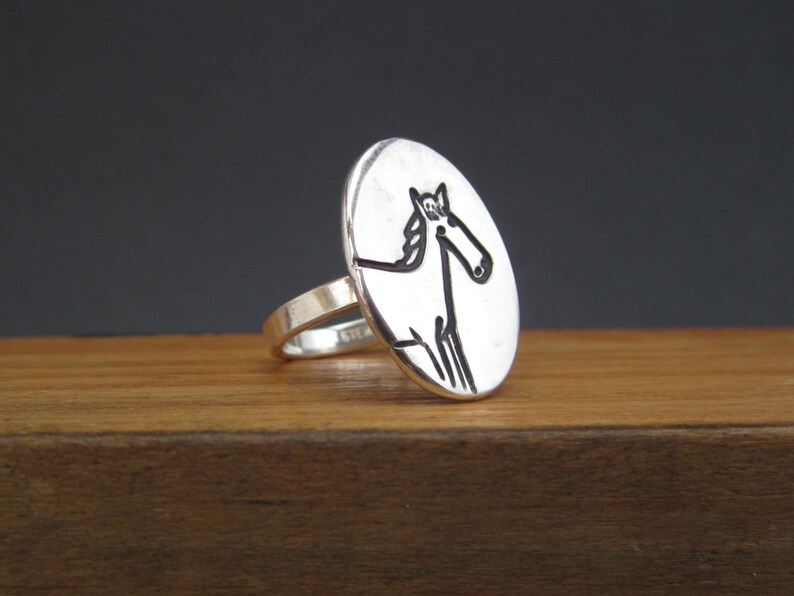 Horse Ring Sterling Silver Ring with Original Horse Drawing Horse Statement Ring image 2