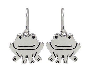 Frog Earrings - Sterling Silver Frog Earrings - Adorable Frog Gift