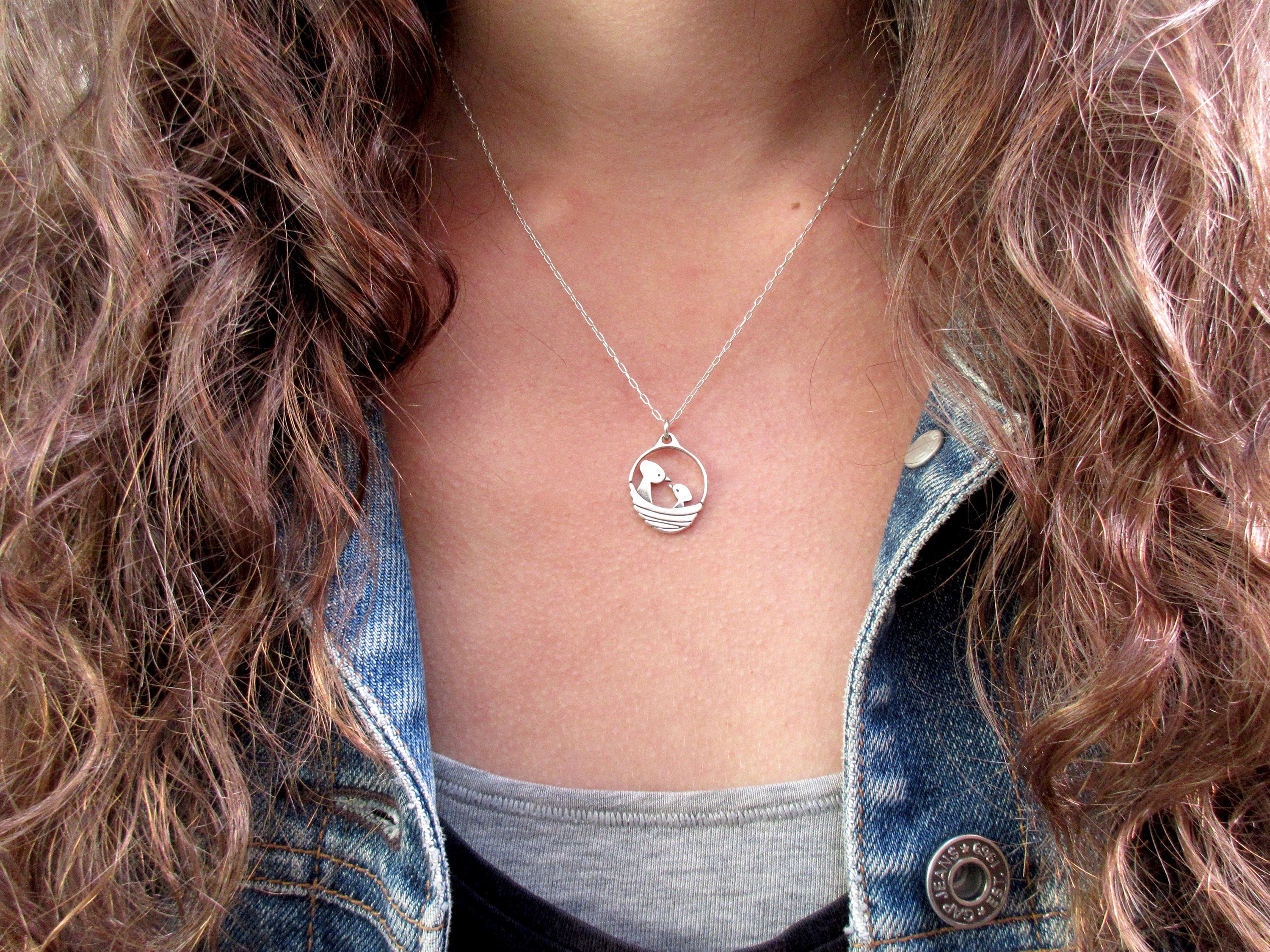 Sterling Silver Bird Nest Necklace Mama 