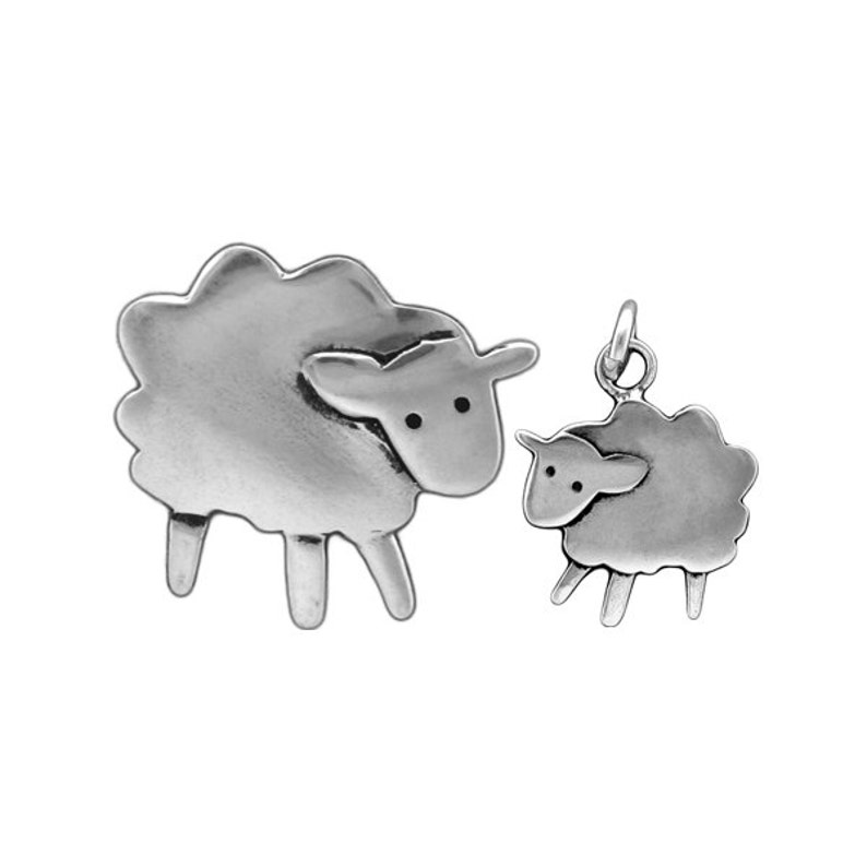 Mother Daughter Sheep Charm Necklace Set Two Sterling Silver Sheep Pendants Lamb Necklace Ewe Necklace on Adjustable Sterling Chains image 2