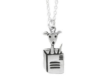 Dog in a Box Necklace - Sterling Silver Dog Pendant - Adorable Dog Charm on Adjustable Sterling Silver Chain