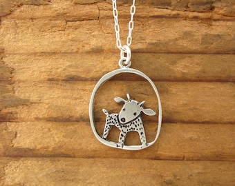 Sterling Silver Goat Charm Necklace - Silver Goat Pendant - Goat Charm on Adjustable Chain