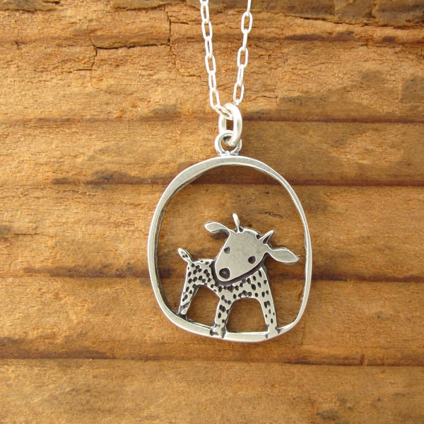 Sterling Silver Goat Charm Necklace - Silver Goat Pendant - Goat Charm on Adjustable Chain