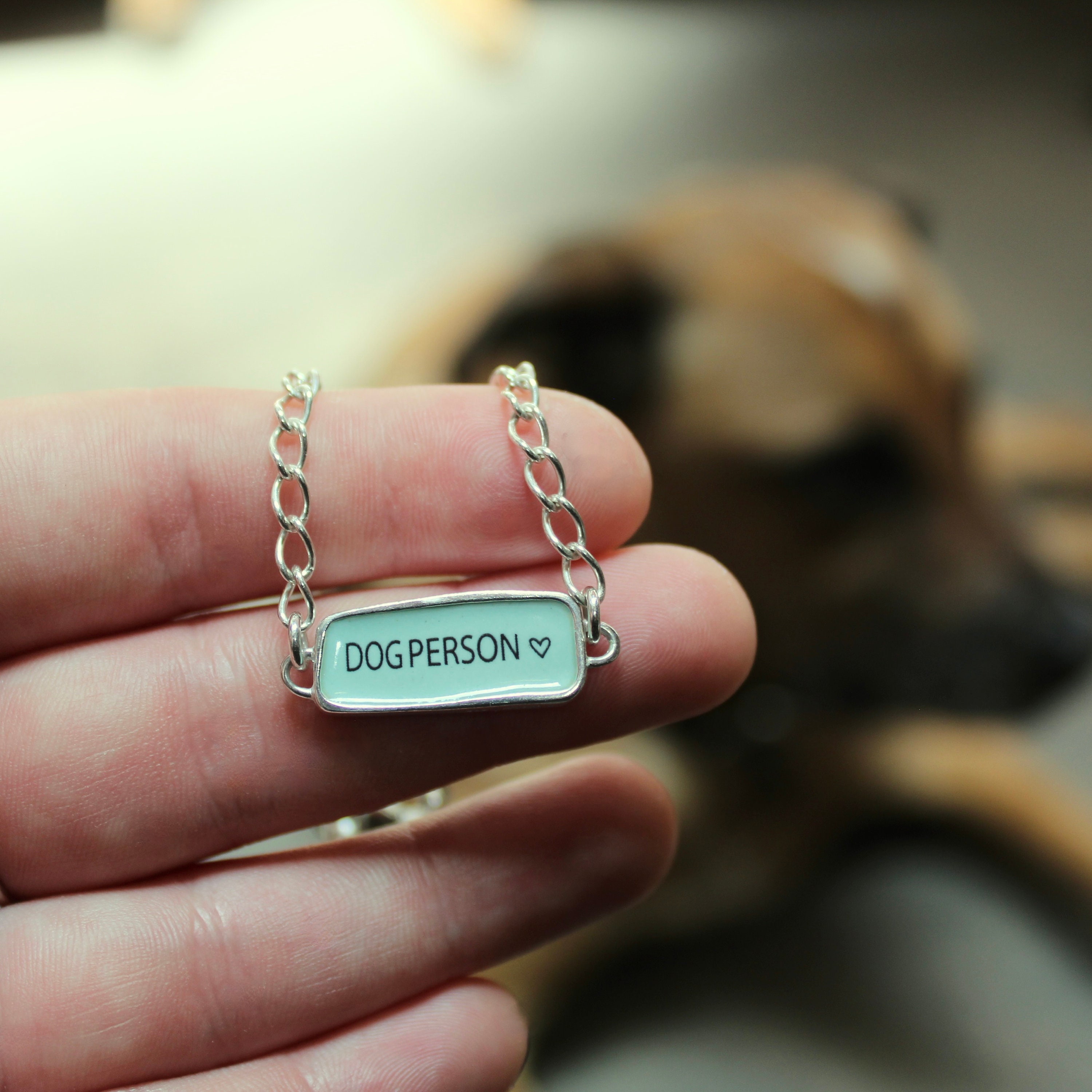 Sterling Silver Reversible "Dog Person" and "Talks to Dogs" Bracelet- Adjustable 8" Chain - Stackable Dog Bracelet