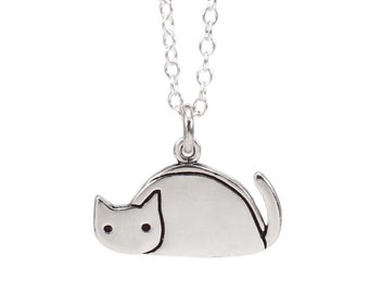 Taco Cat Necklace - Sterling Silver Funny Cat in a Taco Charm on 16 - 20 Inch Adjustable Sterling Silver Chain