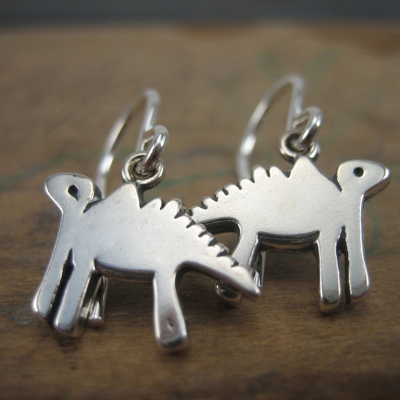 Dinosaur Little Charm Earrings Sterling Silver Stegosaurus Earrings image 3