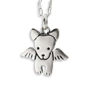Tiny Angel Dog Necklace - Sterling Silver Dog Pendant - Dog with Wings Charm on Adjustable Sterling Chain - Dog Memorial Gift