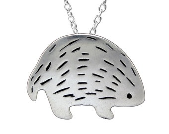 Sterling Hedgehog Charm Necklace - Silver Porcupine Pendant on Adjustable Sterling Chain