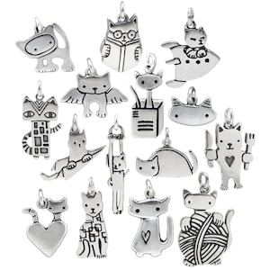 Cat Charm Choose Your Own Charm Extra Charm for Charm Bracelet Sterling Silver Cute Kitty Charm Add On image 1