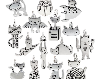 Cat Charm - Choose Your Own Charm - Extra Charm for Charm Bracelet - Sterling Silver Cute Kitty Charm Add On