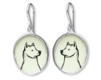 Akita Earrings - Sterling Silver and Enamel Dog Breed Gift - Sweet Puppy Portrait Jewelry