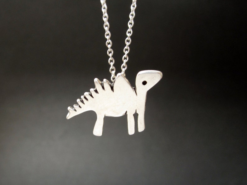 Sterling Dinosaur Charm Necklace Silver Stegosaurus Pendant or Charm on Adjustable Chain image 2