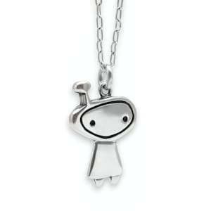 Little Orbit Girl Necklace - Sterling Silver Alien Pendant or Astronaut Charm Pendant on Adjustable Chain