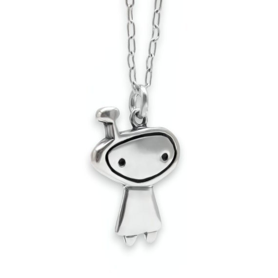 Sterling Silver Orbit Girl Necklace: Handmade Alien Pendant