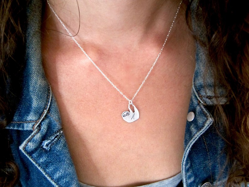 Little Sloth Charm Necklace Sterling Silver Sloth Pendant or Charm on Adjustable Chain image 5