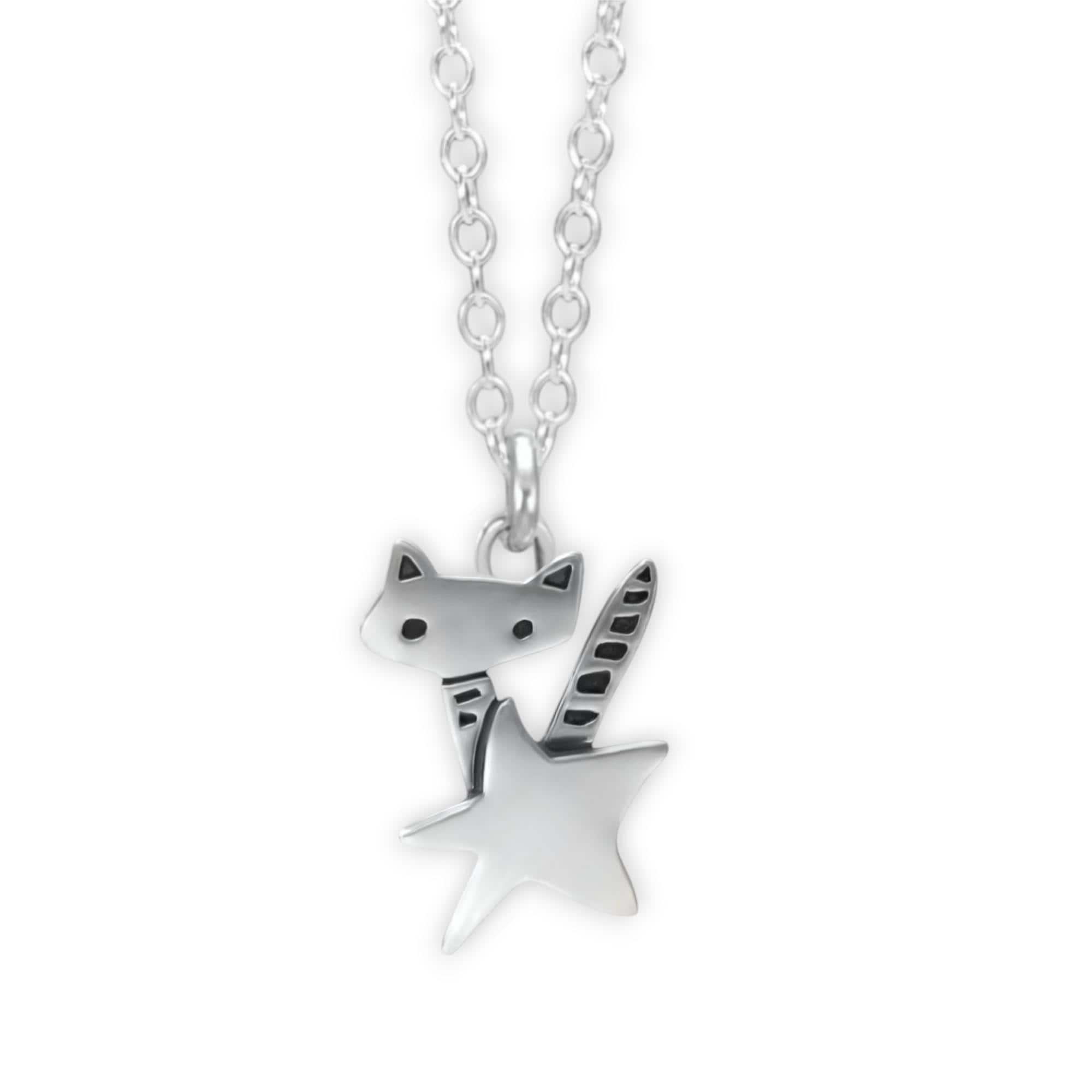 Tiny Rocket Kitty Charm - Sterling Cat Necklace - Silver Cat Pendant - Cat and Star