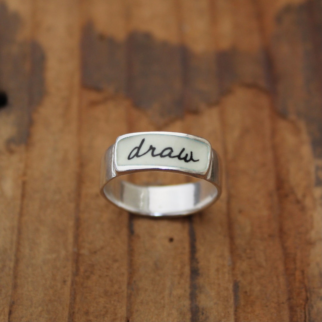 Draw Band Ring - Sterling Silver and Vitreous Enamel Script Ring - Ring ...
