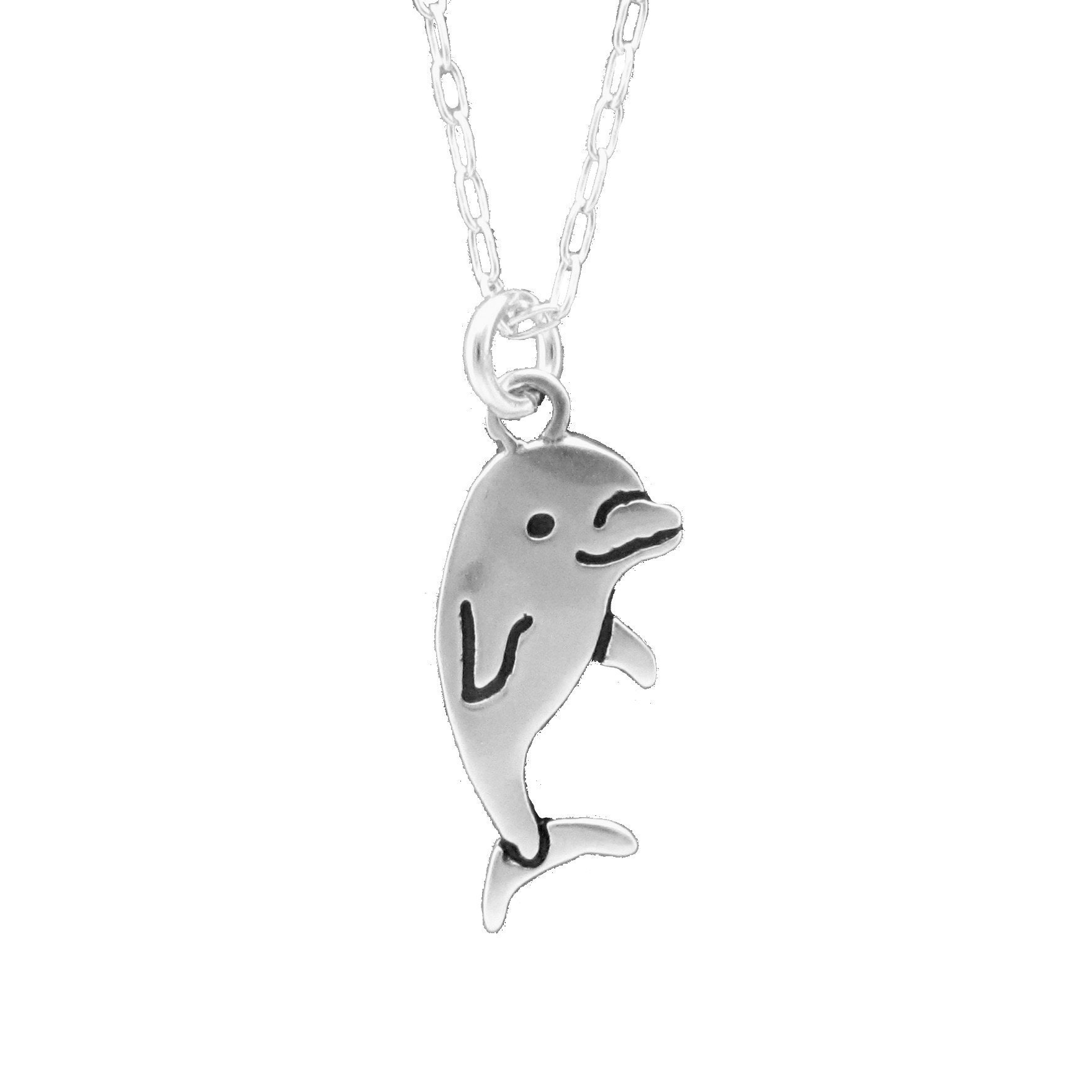 Sterling Silver Dolphin Necklace Cute Dolphin Pendant | Etsy