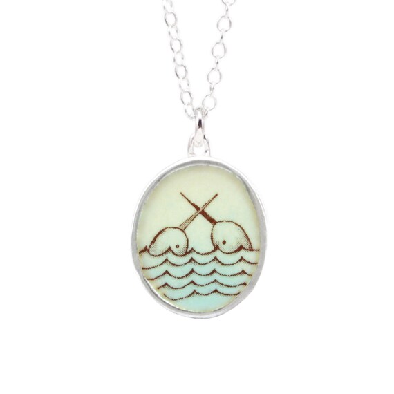 Narwhal Necklace Sterling Silver and Vitreous Enamel Narwhal