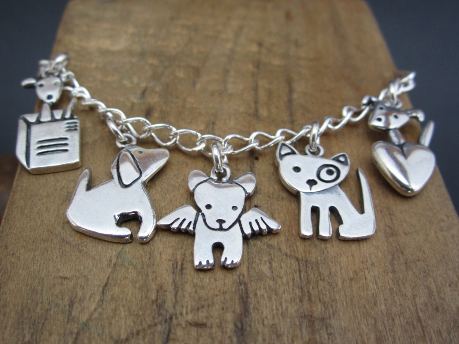 Dog Bracelet with 5 Dog Charms Silver Dog Charm Bracelet Etsy