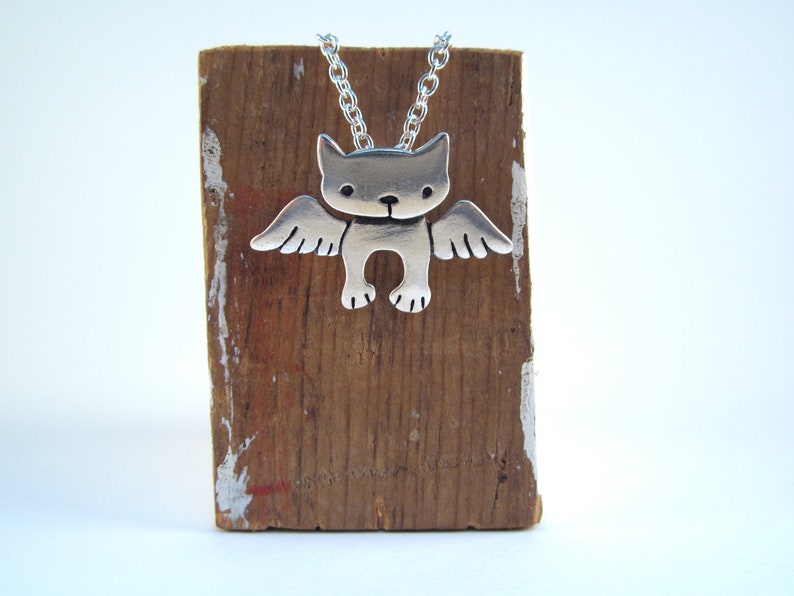 Sterling Angel Kitty Necklace Silver Cat Pendant on Adjustable Sterling Chain Cat with Wings Cat Memorial image 4