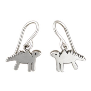 Dinosaur Little Charm Earrings Sterling Silver Stegosaurus Earrings image 1